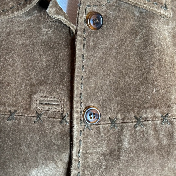 IVY brown leather suede button front cross stitching women’s coat size medium - Picture 5 of 6